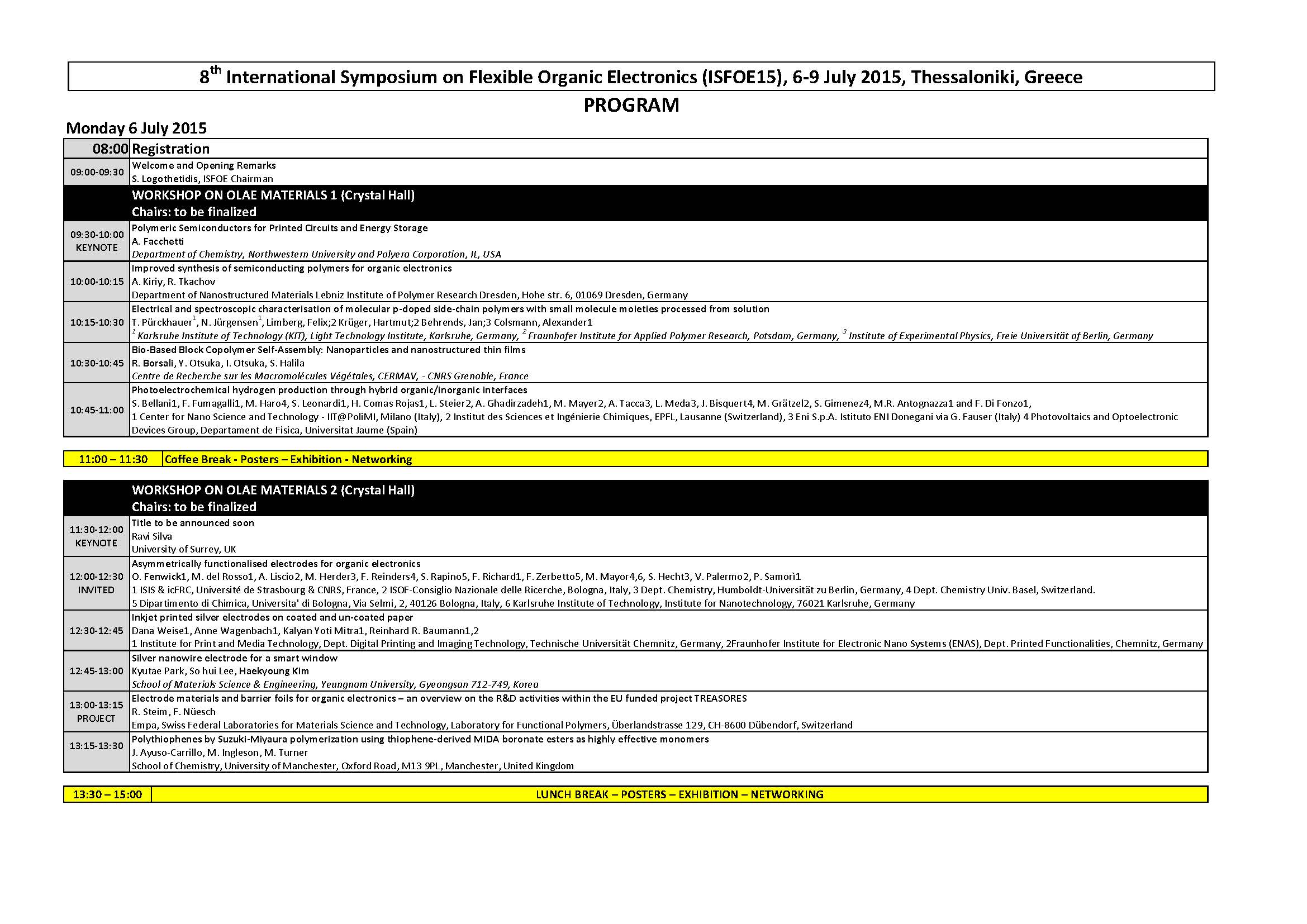 ISFOE15 PRELIMINARY PROGRAM